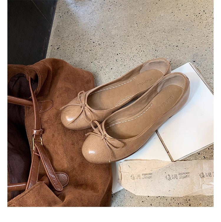 Women's Ballet Flats with Decorative Bow and Ergonomic Insole