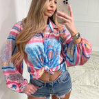Women's Blouse with Knot Detail and Patterned Print