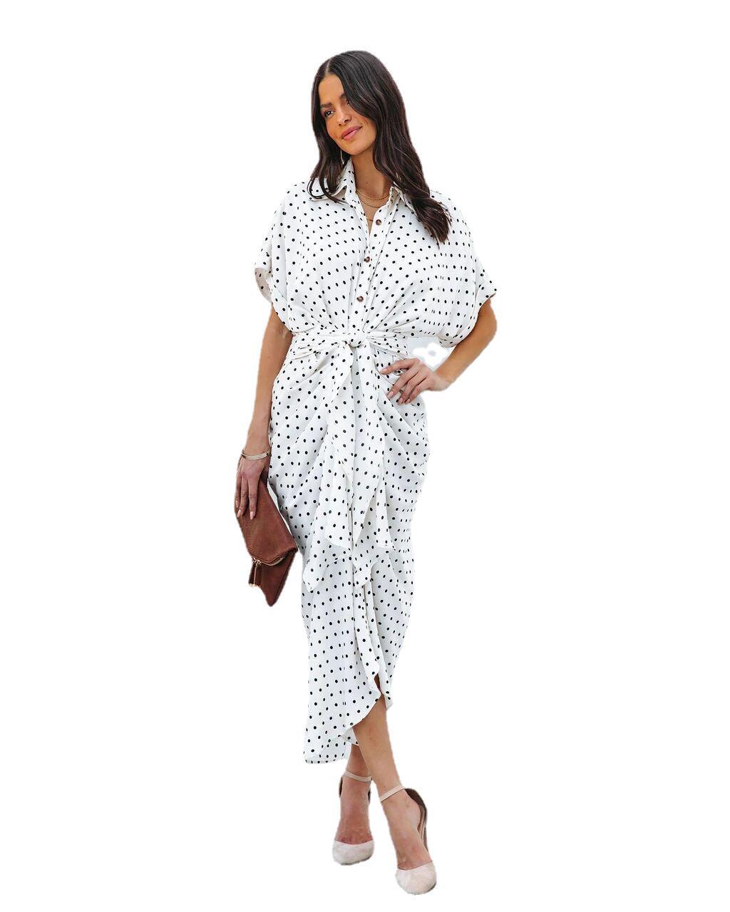 Women's Polka Dot Blouse with Tie Belt