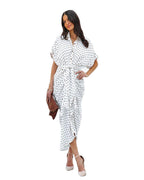 Women's Polka Dot Blouse with Tie Belt