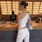 Women's Asymmetrical Top with Ruching and Shoulder Detail