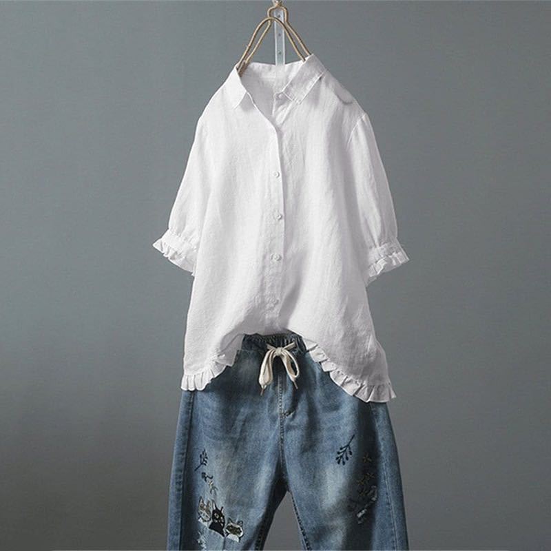 Women's Shirt with Ruffle Details and Loose Fit