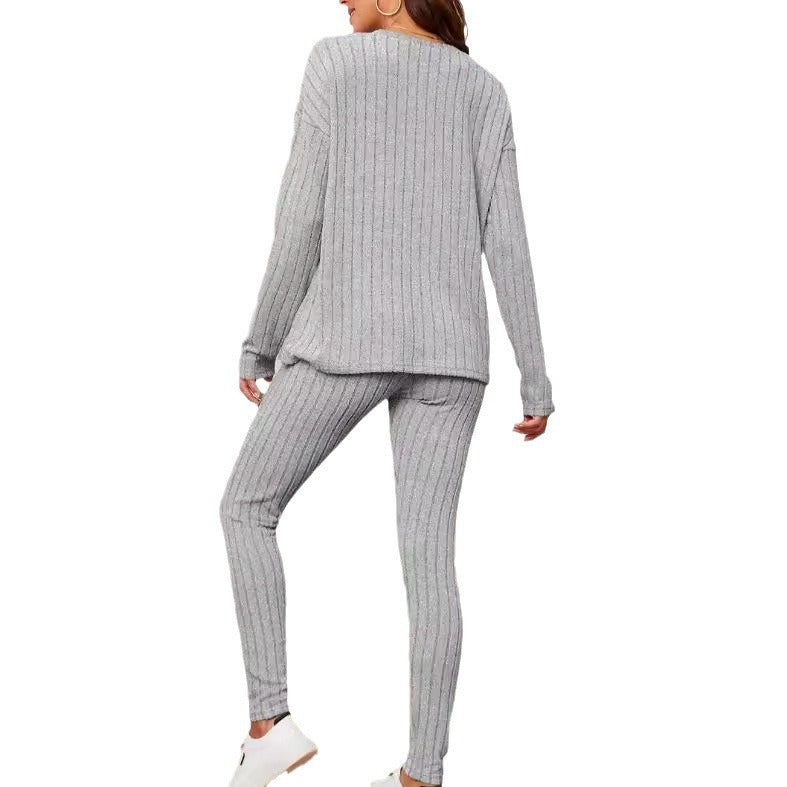 Women's Ribbed Loungewear Set with Wide Cut