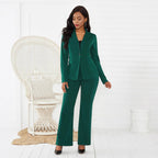 Women's Elegant Blazer Set with Tailored Fit and Slim Trousers