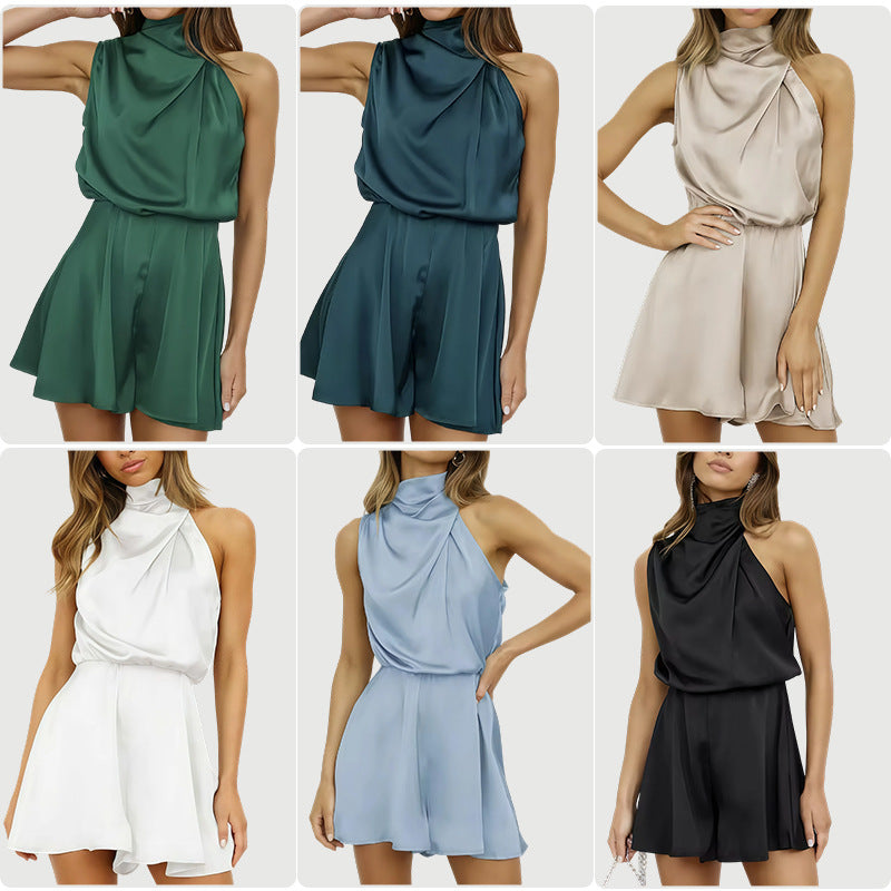Elegant High-Neck Flowy Jumpsuit