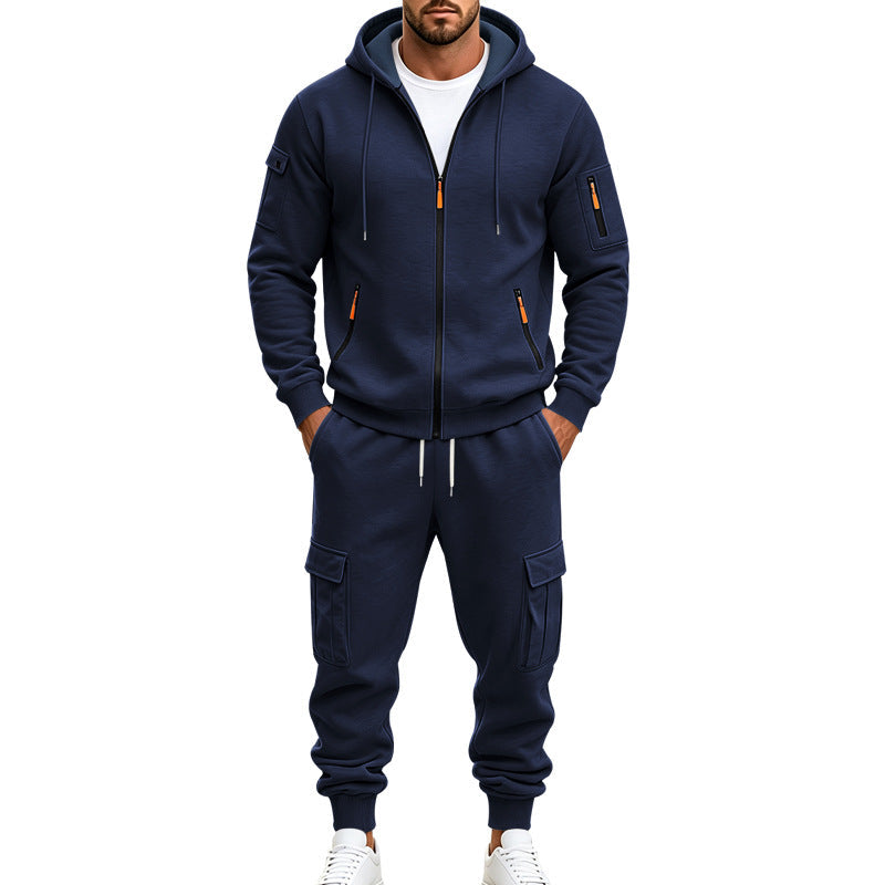Men's Functional Cargo Sweatset with Hoodie and Multi-Pocket Jogger