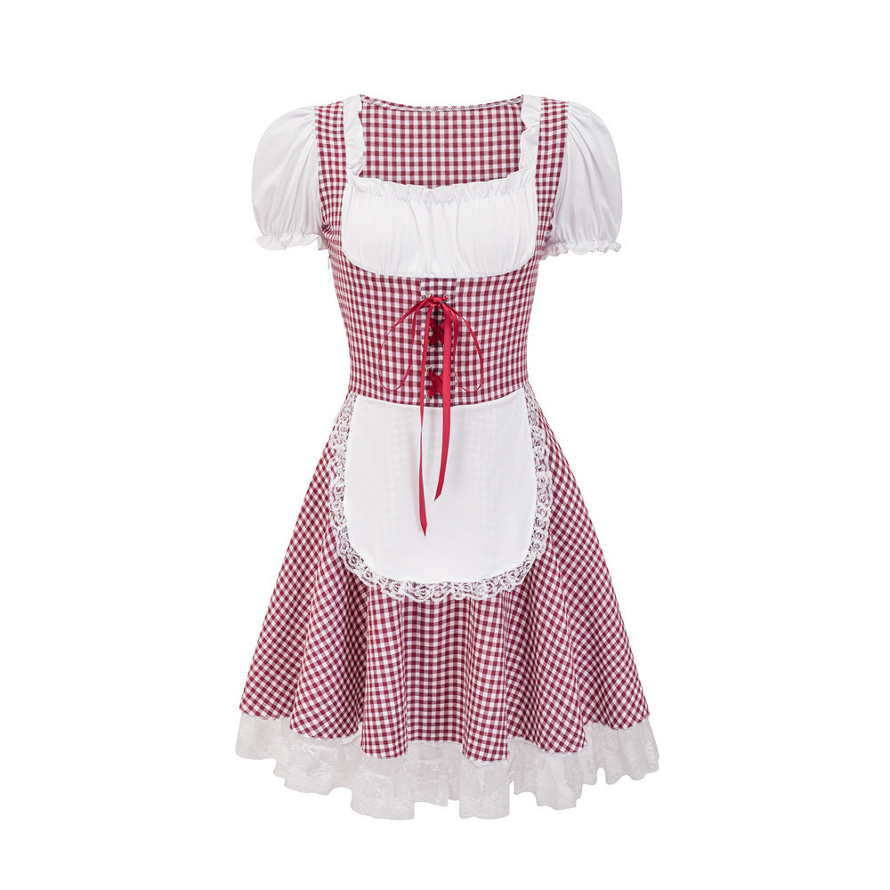 Women's Dirndl Dress with Traditional Plaid Pattern