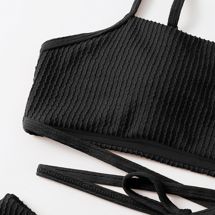 Women's Swimsuit with Trendy Crop Top and High-Waisted Bottoms