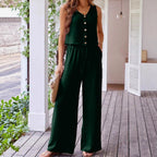 Women's Wide-Leg Jumpsuit with Button Detail