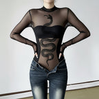 Women's Sleeveless Mesh Top with Snake Design