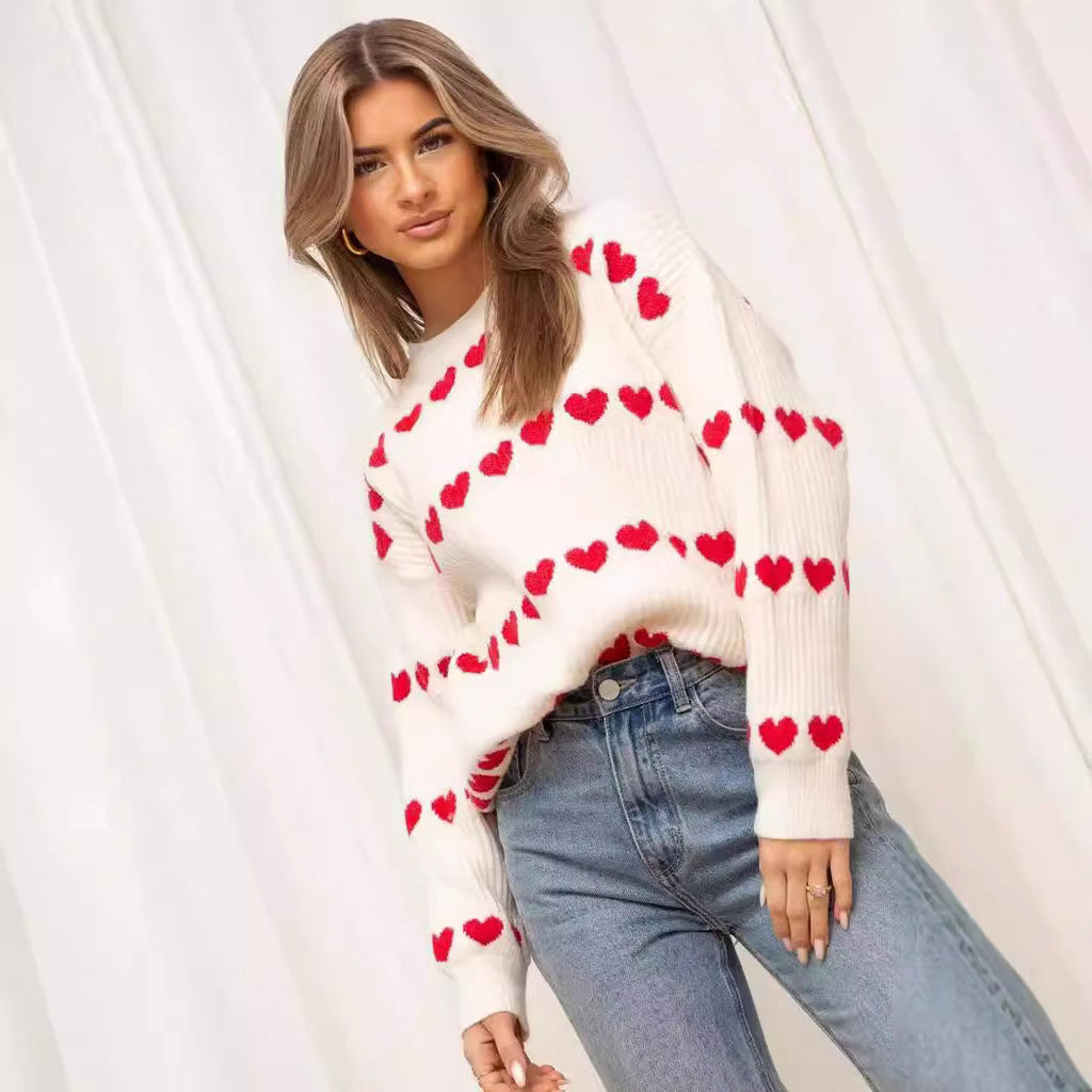 Cozy Women's Heart Pattern Sweater