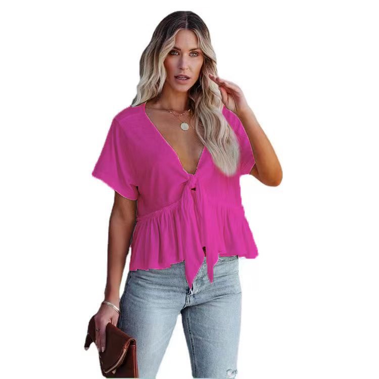 Women's Loose-Fit Blouse with Deep V-Neck