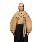Women's Designer Jacket with Cross-Over Closure and Statement Sleeves