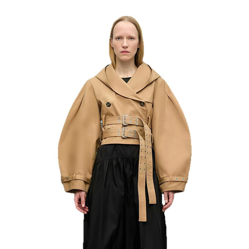 Women's Designer Jacket with Cross-Over Closure and Statement Sleeves