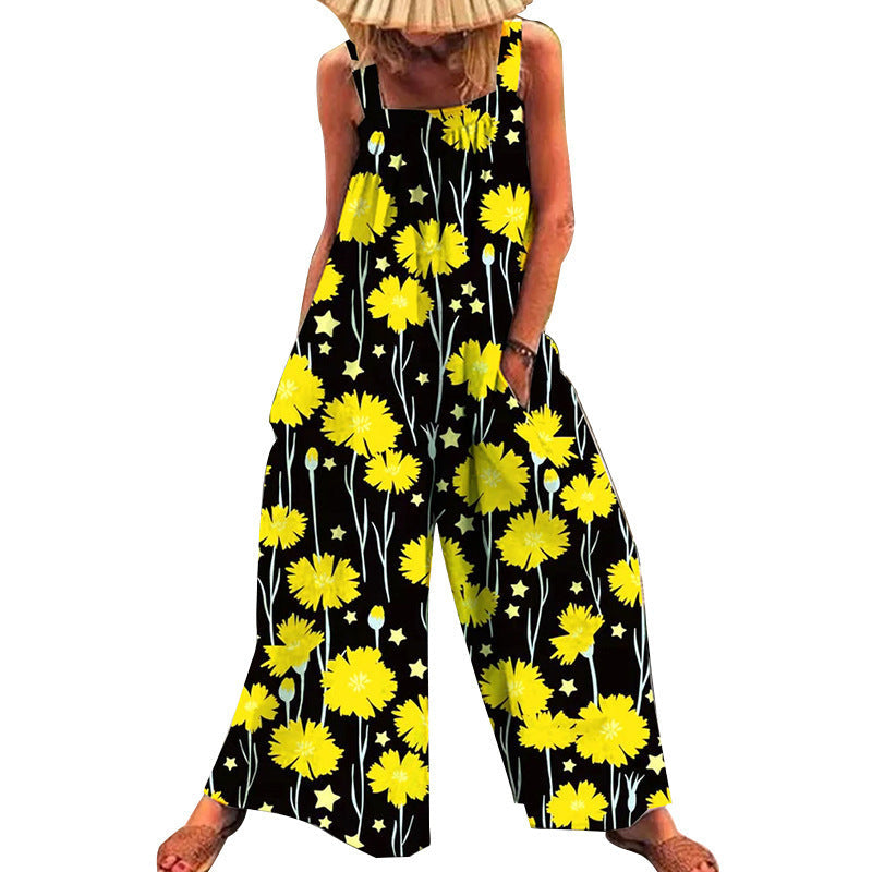 Women's Casual Floral Jumpsuit with Wide Cut