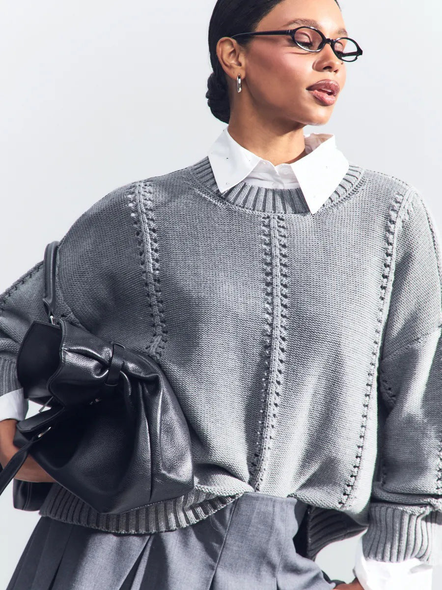 Women's Chunky Knit Sweater with Textured Detail and Wide Cut