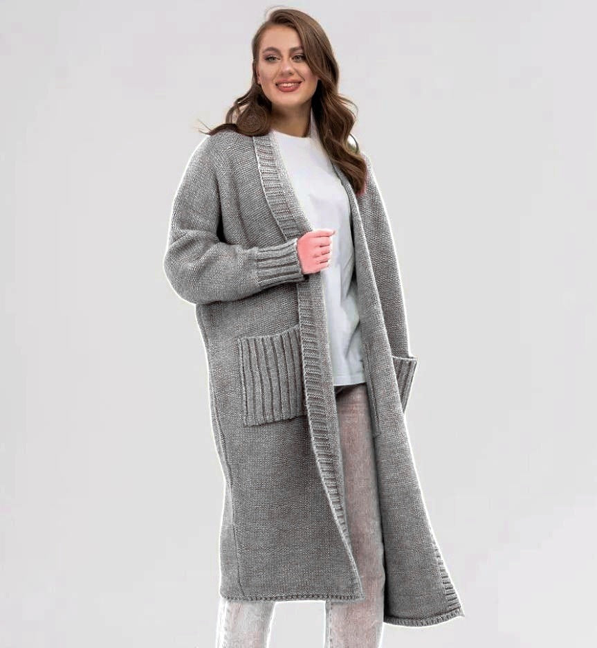 Women's Cozy Knit Coat with Large Pockets and Oversized Fit
