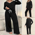Women's Loungewear Set with V-Neck and Wide Waistband