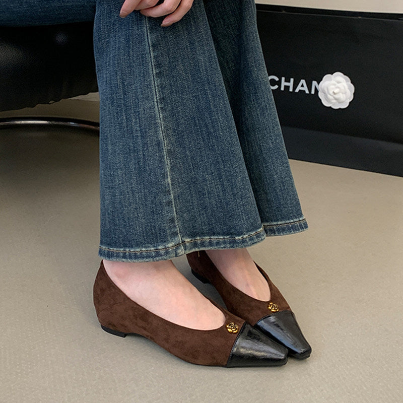 Women's Pointed Toe Ballet Flats with Patent Detail