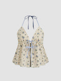 Women's Airy Blouse with Floral Print and Adjustable Drawstring