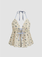 Women's Airy Blouse with Floral Print and Adjustable Drawstring