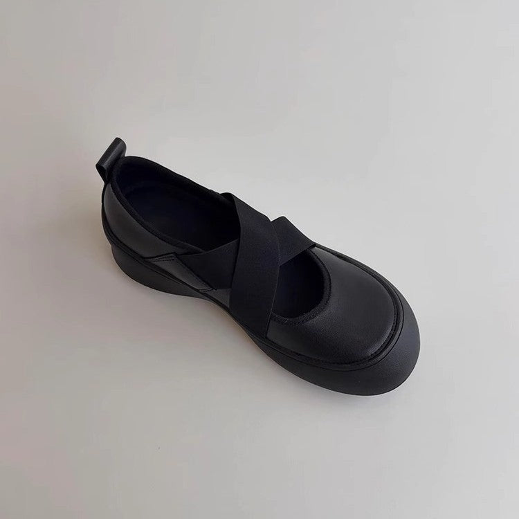 Women's Ballet Flats with Elastic Cross Strap and Cushioned Sole