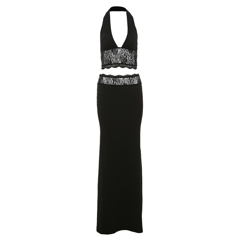Women's Elegant Two-Piece Set with Lace Trim