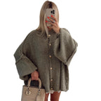 Women's Chunky Knit Cardigan with Button Details and Oversized Fit