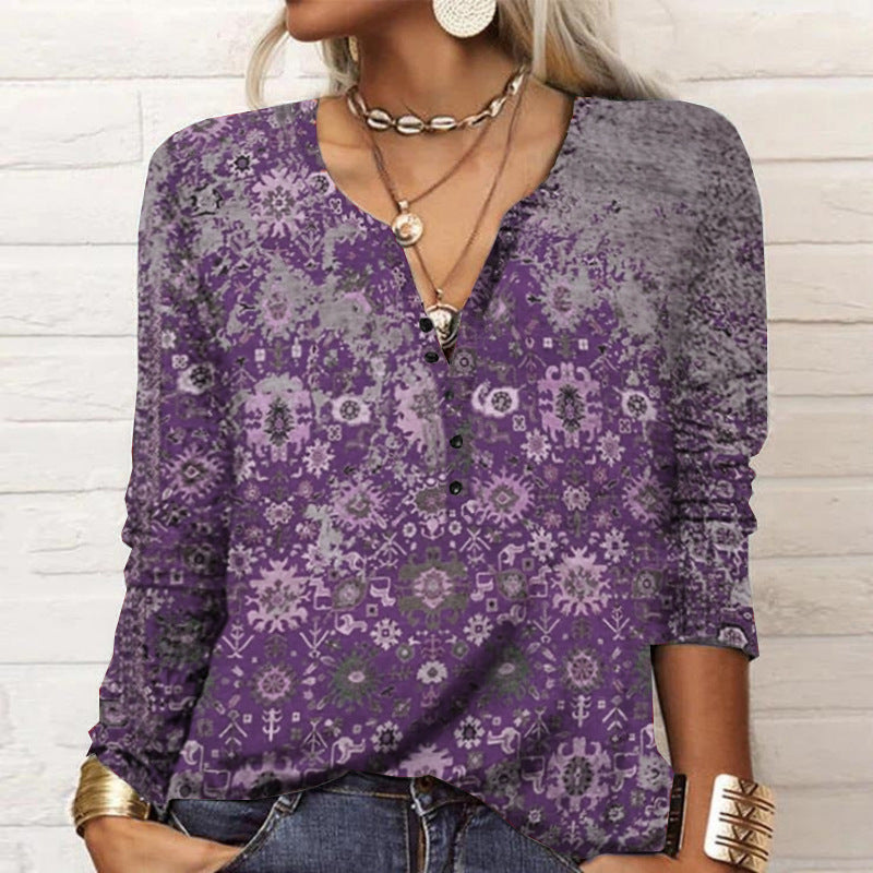 Women's Long-Sleeve Casual Shirt with Playful Pattern