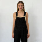 Women's Denim Overalls with Wide Leg and Low Back