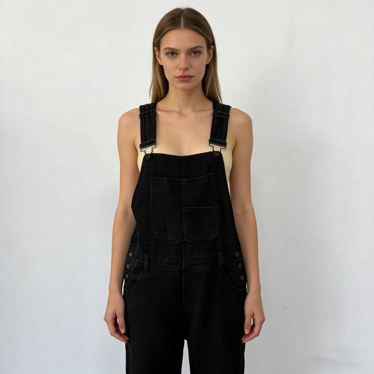 Women's Denim Overalls with Wide Leg and Low Back