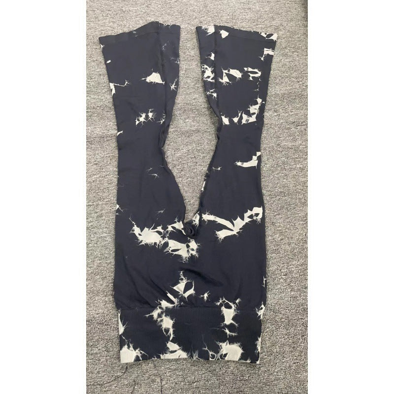 Women's Flared Yoga Leggings with Tie-Dye Pattern