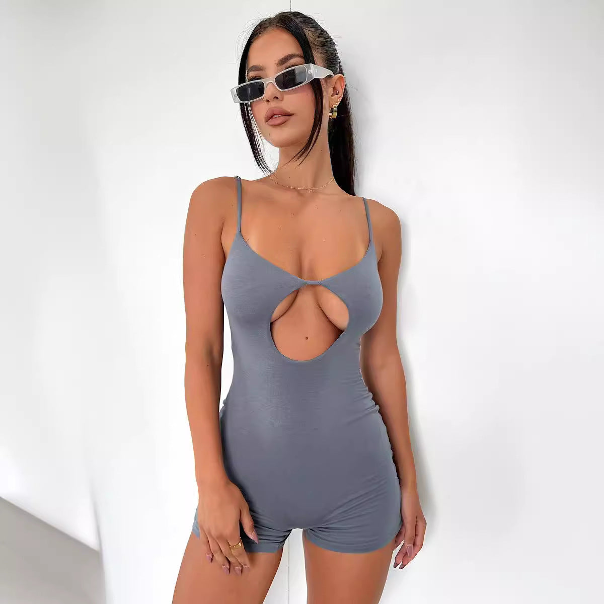 Women's Form-Fitting Jumpsuit with Cut-Out and Spaghetti Straps