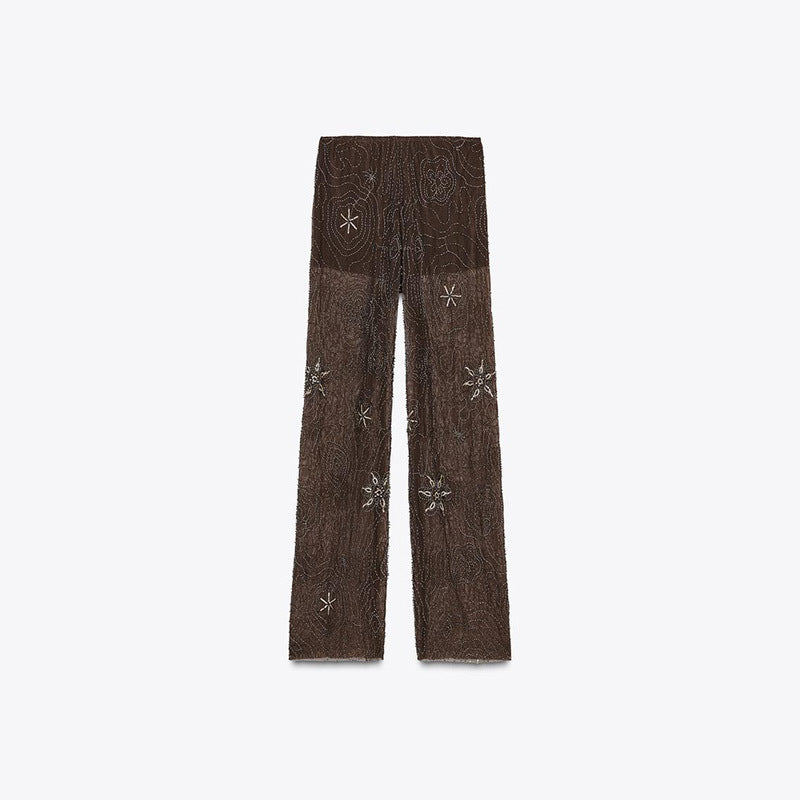 Women's Elegant Embroidered Sequin Palazzo Pants