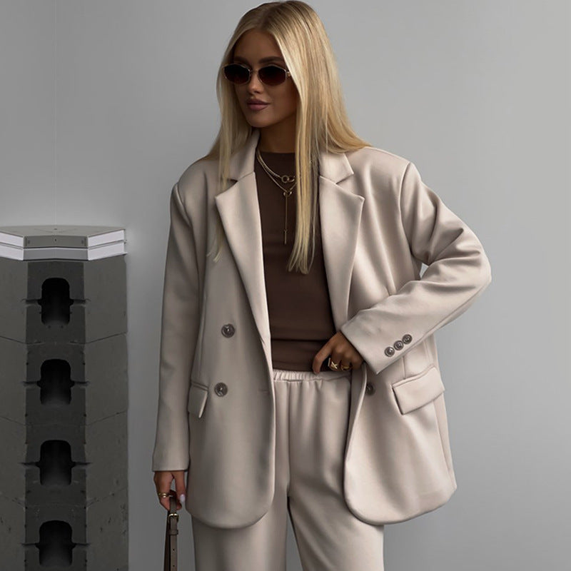 Women's Elegant Casual Two-Piece Set with Oversized Blazer and Wide-Leg Trousers