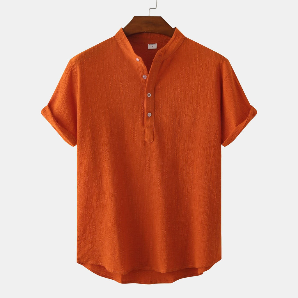 Women's Short-Sleeve Shirt with Button Placket and Textured Pattern