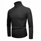 Elegant Knit Sweater with High Collar and Fine Ribbed Texture