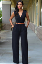 Elegant Wrap Jumpsuit with Wide Leg and Waist Belt