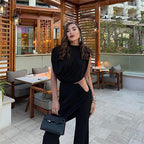 Women's Elegant Set with Ruched Top and Wide Waistband