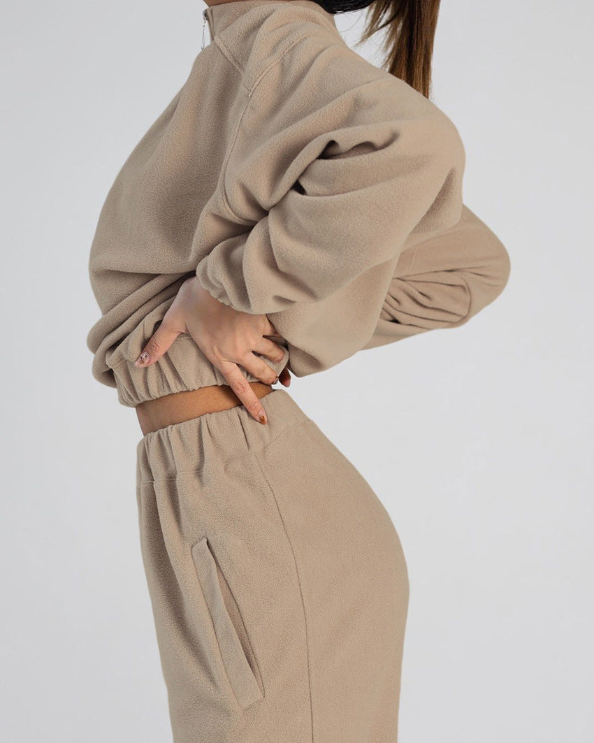 Women's Cropped Thermo-Fleece Set with Half-Zip