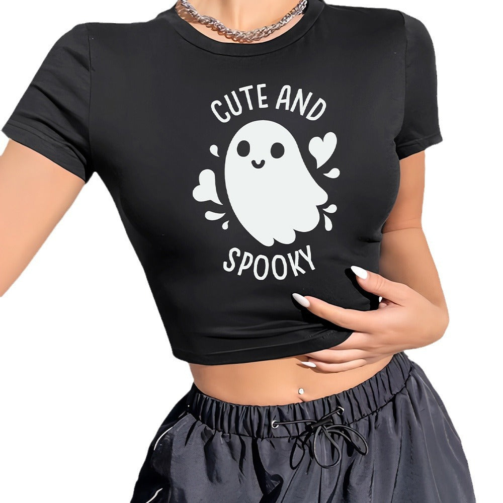Women's Crop Shirt with Playful Ghost Motif