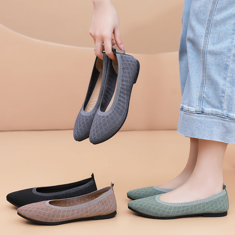 Women's Ballet Flats with Breathable Knit and Flexible Sole