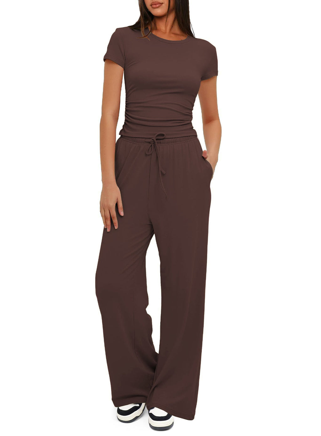 Women's Comfortable Lounge Set with Elastic Waist and Wide Cut