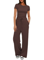Women's Comfortable Lounge Set with Elastic Waist and Wide Cut