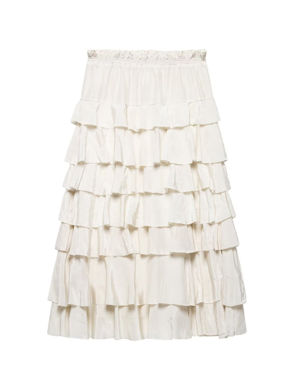 Women's Tiered Midi Skirt with Ruffles and Elastic Waistband