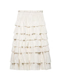 Women's Tiered Midi Skirt with Ruffles and Elastic Waistband