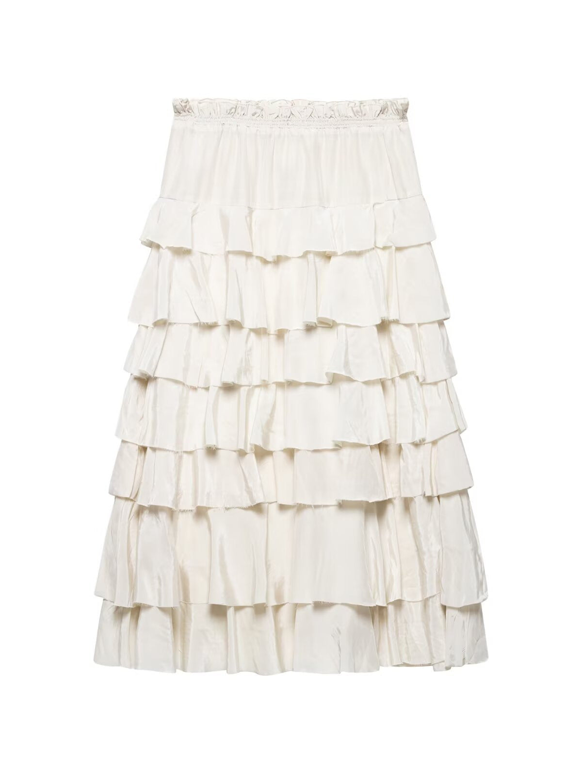Women's Tiered Midi Skirt with Ruffles and Elastic Waistband