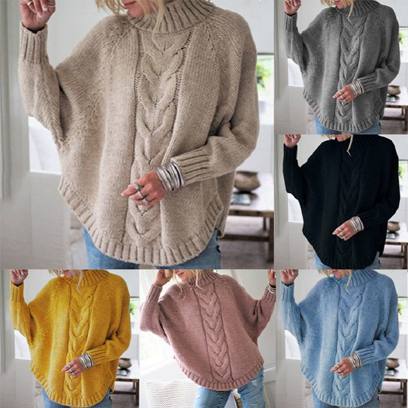 Women's Chunky Knit Sweater with Mock Neck and Cable Pattern
