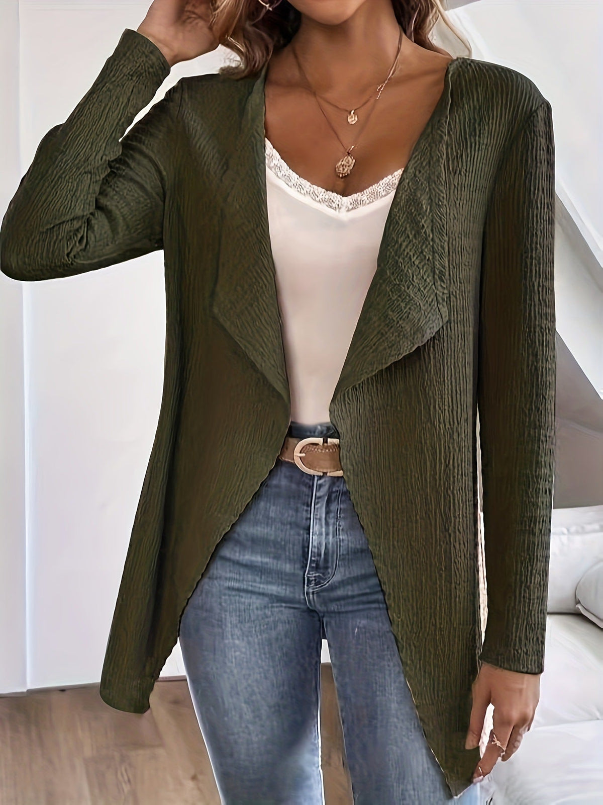 Women's Elegant Asymmetric Textured Cardigan