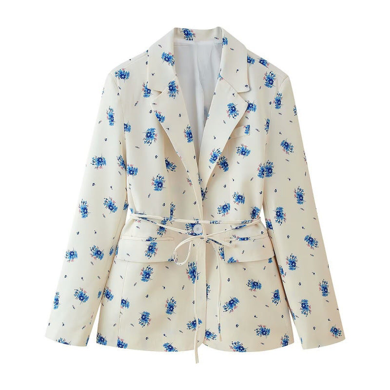Women's Floral Blazer with Belt